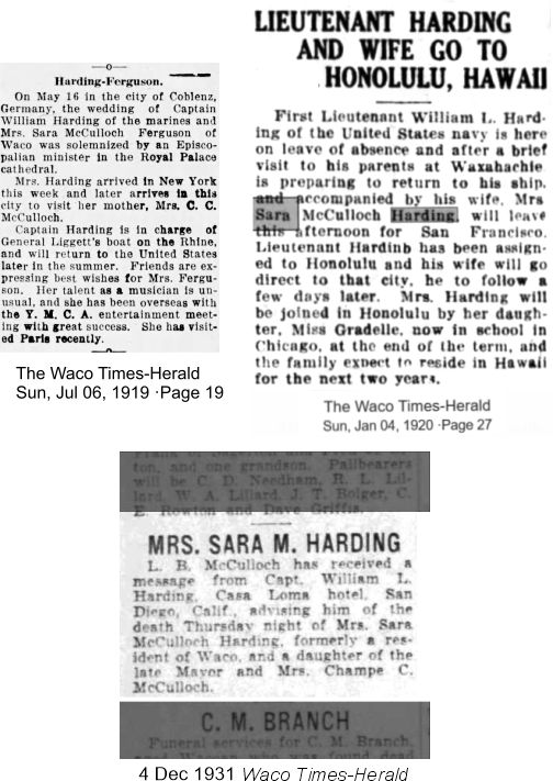 Sara McCulloch Fercuston married William L. Harding